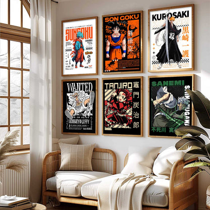 Japanese Anime Characters Big Aesthetic Wall Art Paintings with Frame for Living Room Bedroom