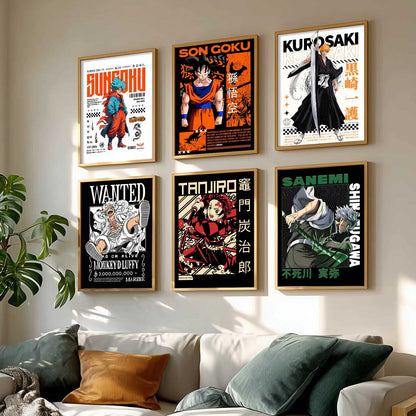 Japanese Anime Characters Big Aesthetic Wall Art Paintings with Frame for Living Room Bedroom