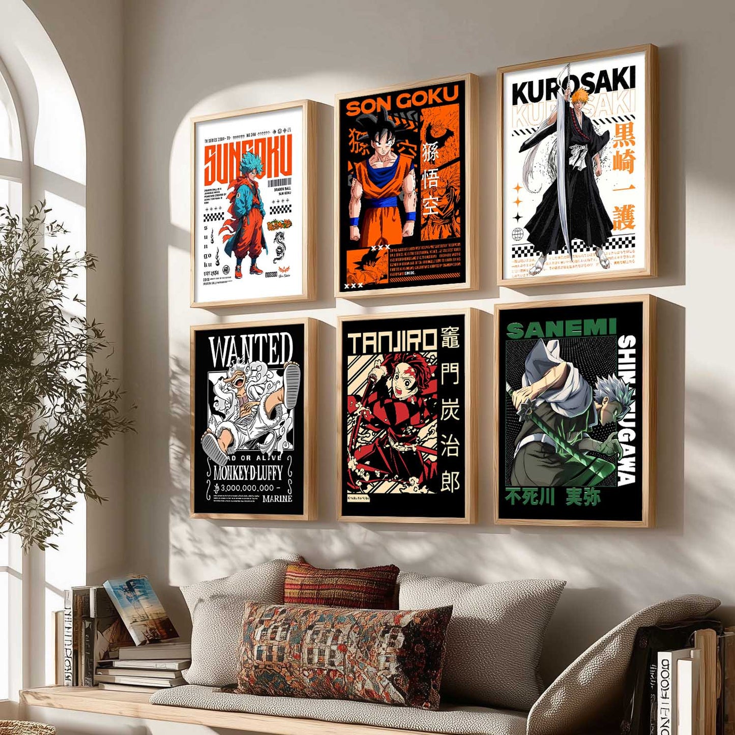 Japanese Anime Characters Big Aesthetic Wall Art Paintings with Frame for Living Room Bedroom