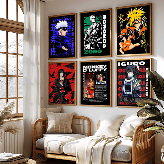Japanese Anime Characters Big Aesthetic Wall Art Paintings with Frame for Living Room Bedroom