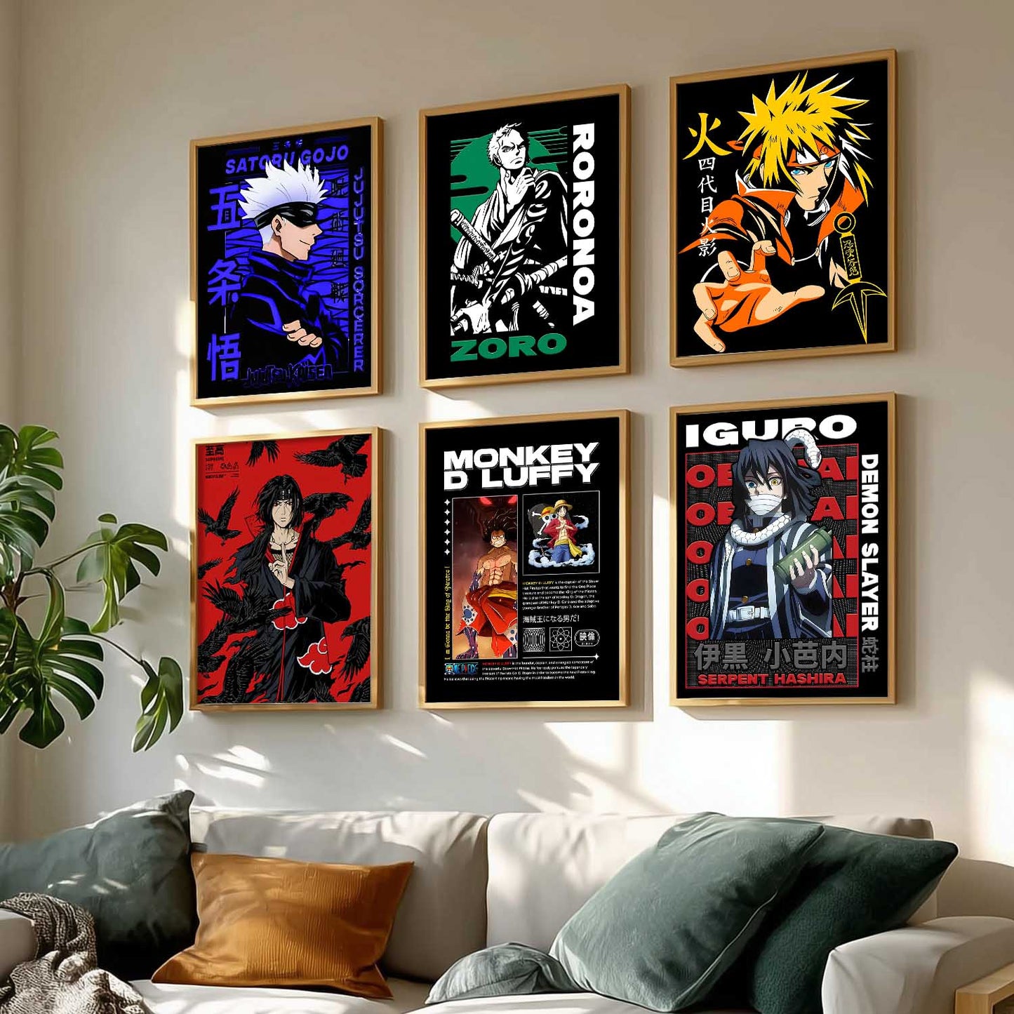 Japanese Anime Characters Big Aesthetic Wall Art Paintings with Frame for Living Room Bedroom