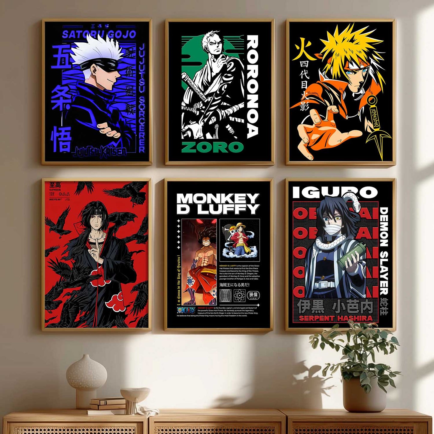 Japanese Anime Characters Big Aesthetic Wall Art Paintings with Frame for Living Room Bedroom