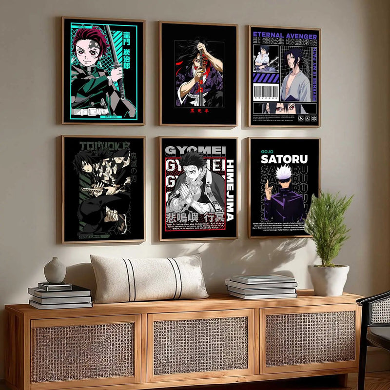 Japanese Anime Characters Big Aesthetic Wall Art Paintings with Frame for Living Room Bedroom