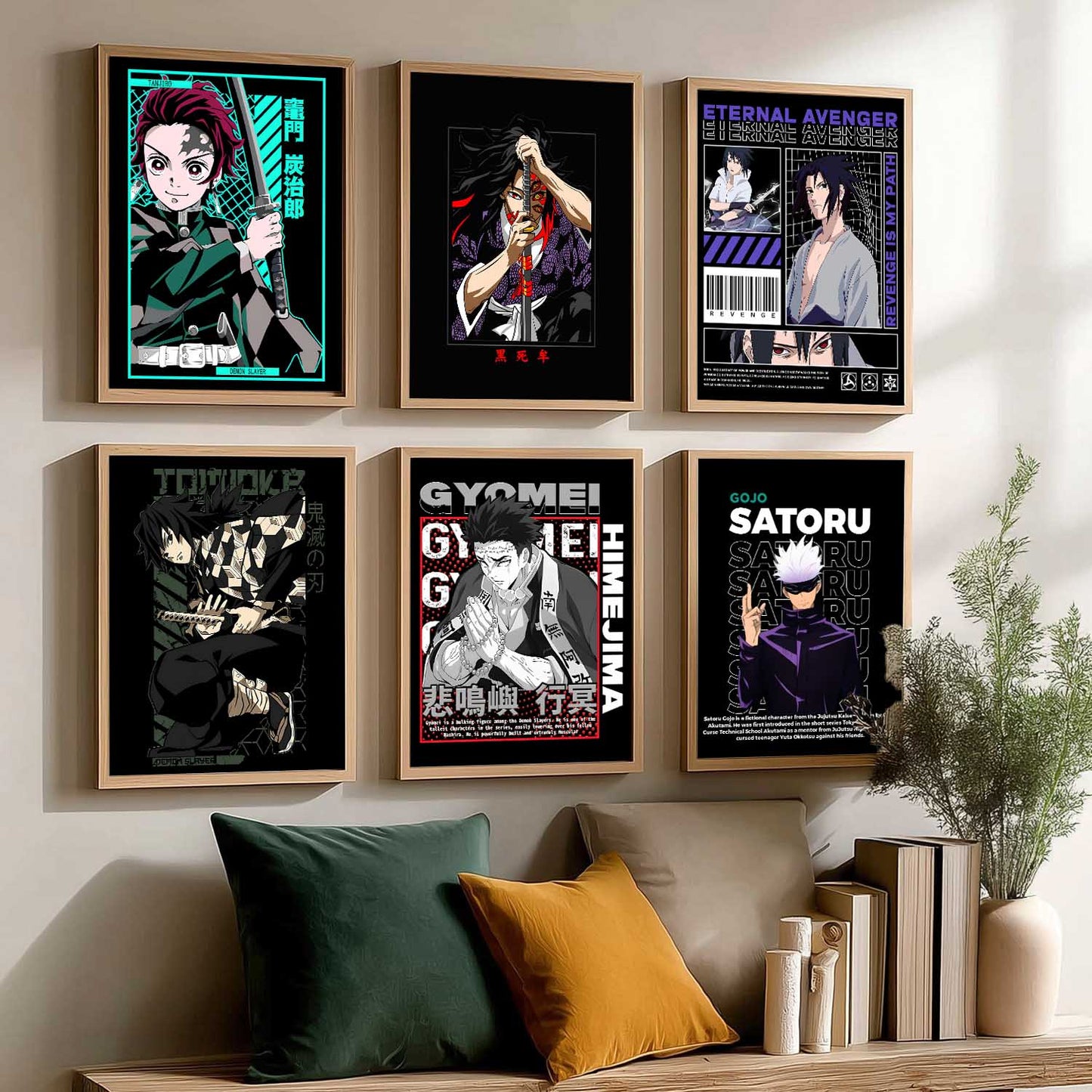 Japanese Anime Characters Big Aesthetic Wall Art Paintings with Frame for Living Room Bedroom