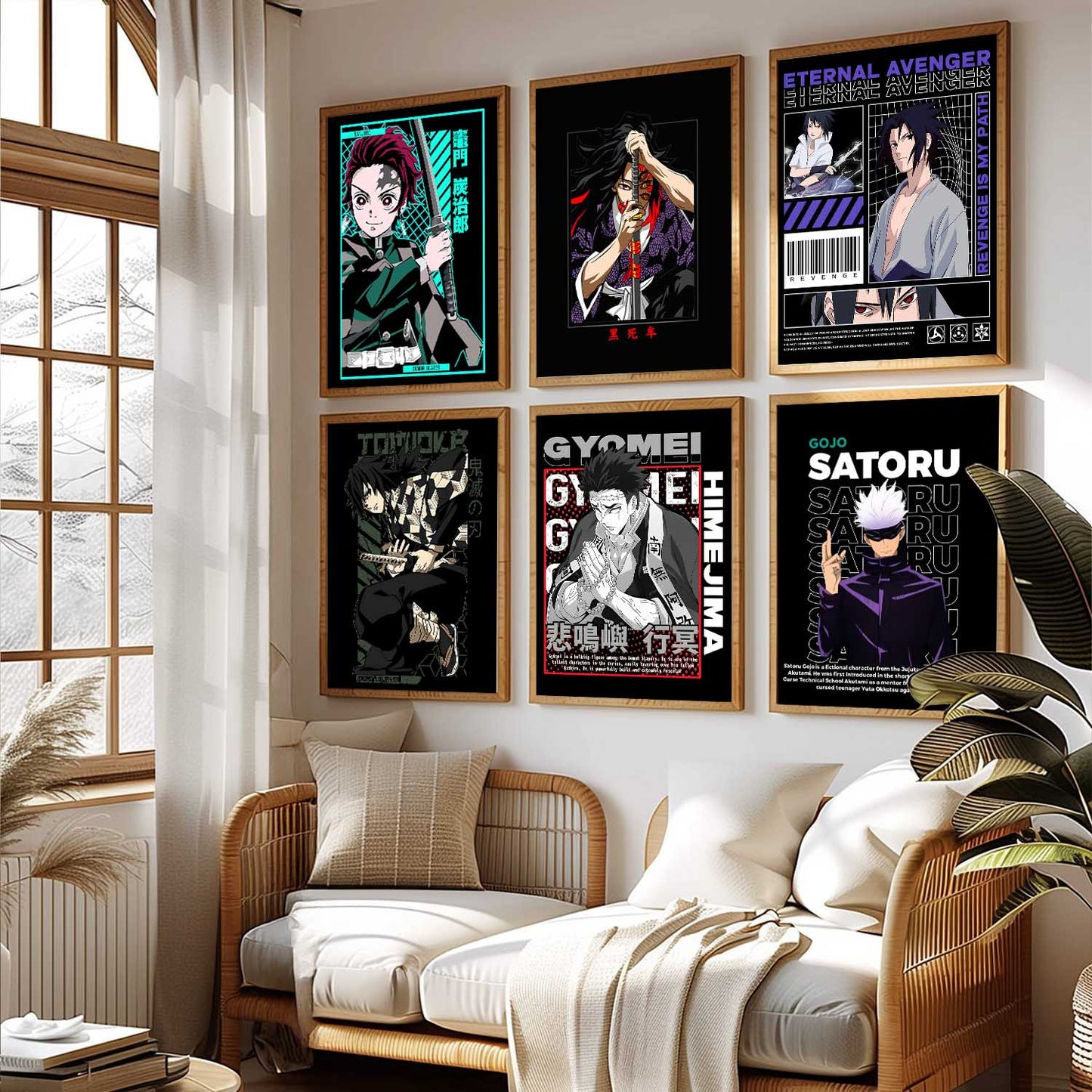 Japanese Anime Characters Big Aesthetic Wall Art Paintings with Frame for Living Room Bedroom