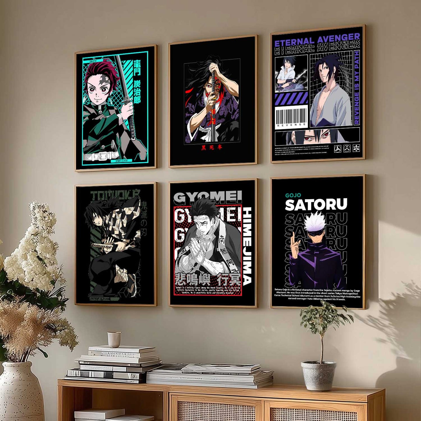Japanese Anime Characters Big Aesthetic Wall Art Paintings with Frame for Living Room Bedroom