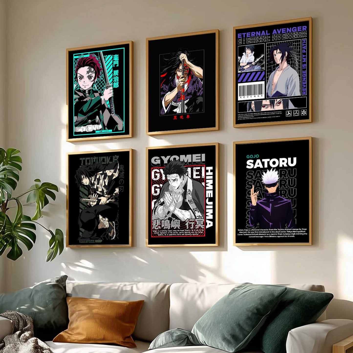 Japanese Anime Characters Big Aesthetic Wall Art Paintings with Frame for Living Room Bedroom