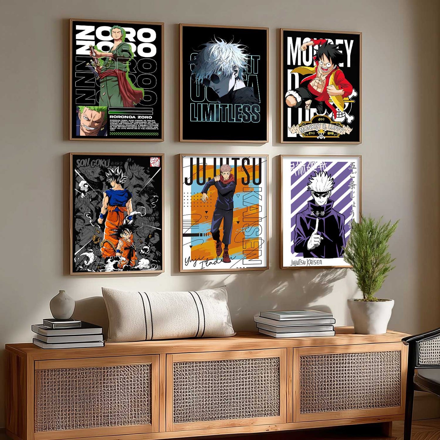 Japanese Anime Characters Big Aesthetic Wall Art Paintings with Frame for Living Room Bedroom