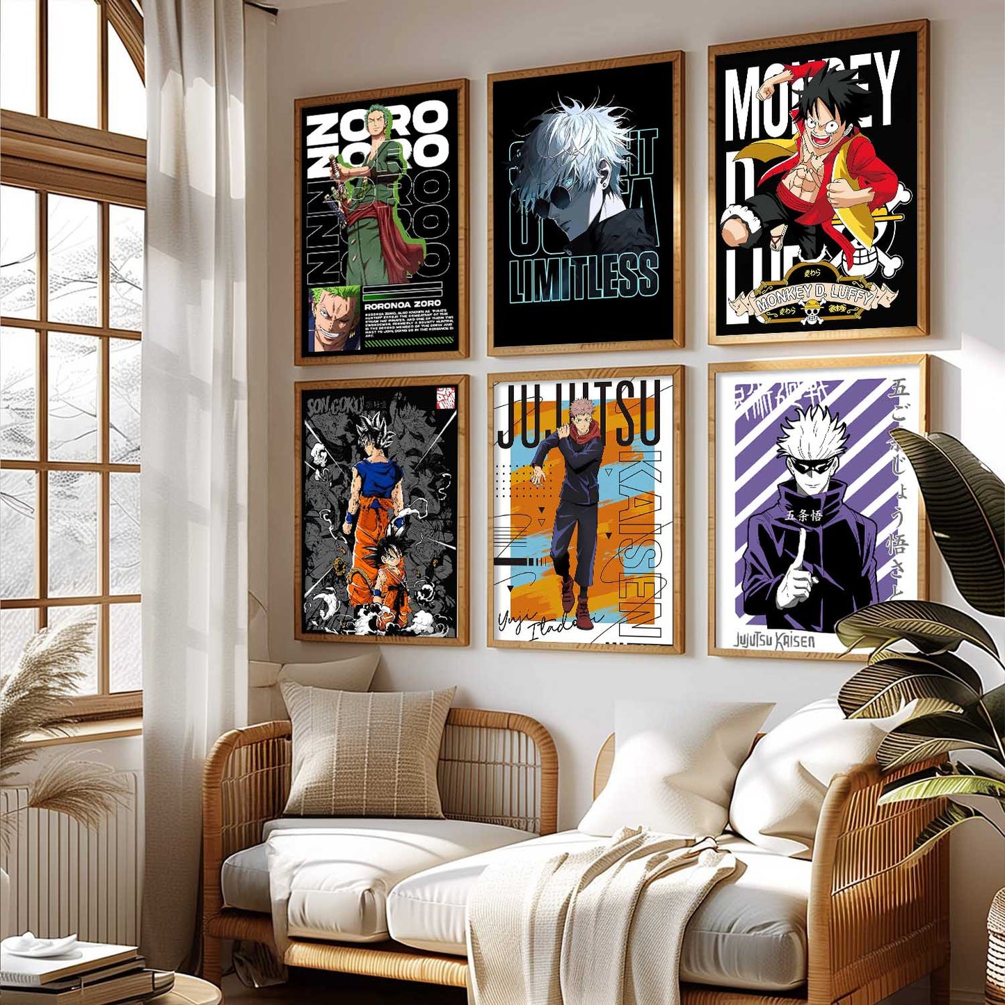 Japanese Anime Characters Big Aesthetic Wall Art Paintings with Frame for Living Room Bedroom