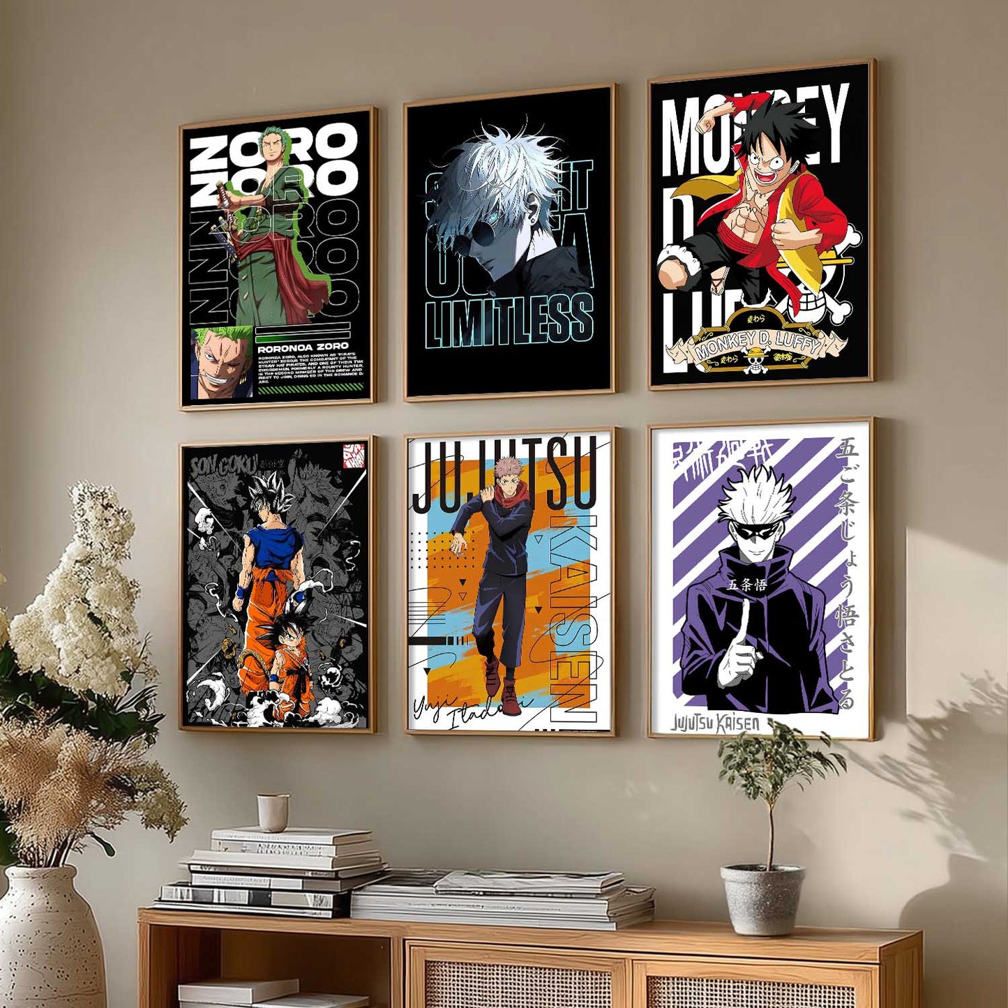 Japanese Anime Characters Big Aesthetic Wall Art Paintings with Frame for Living Room Bedroom