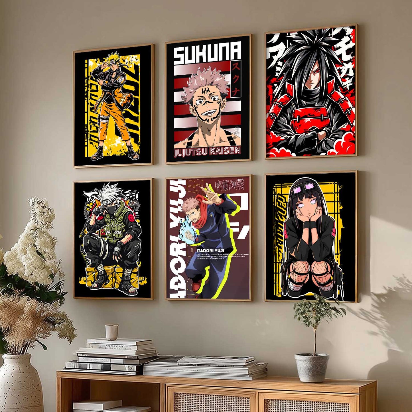 Japanese Anime Characters Big Aesthetic Wall Art Paintings with Frame for Living Room Bedroom
