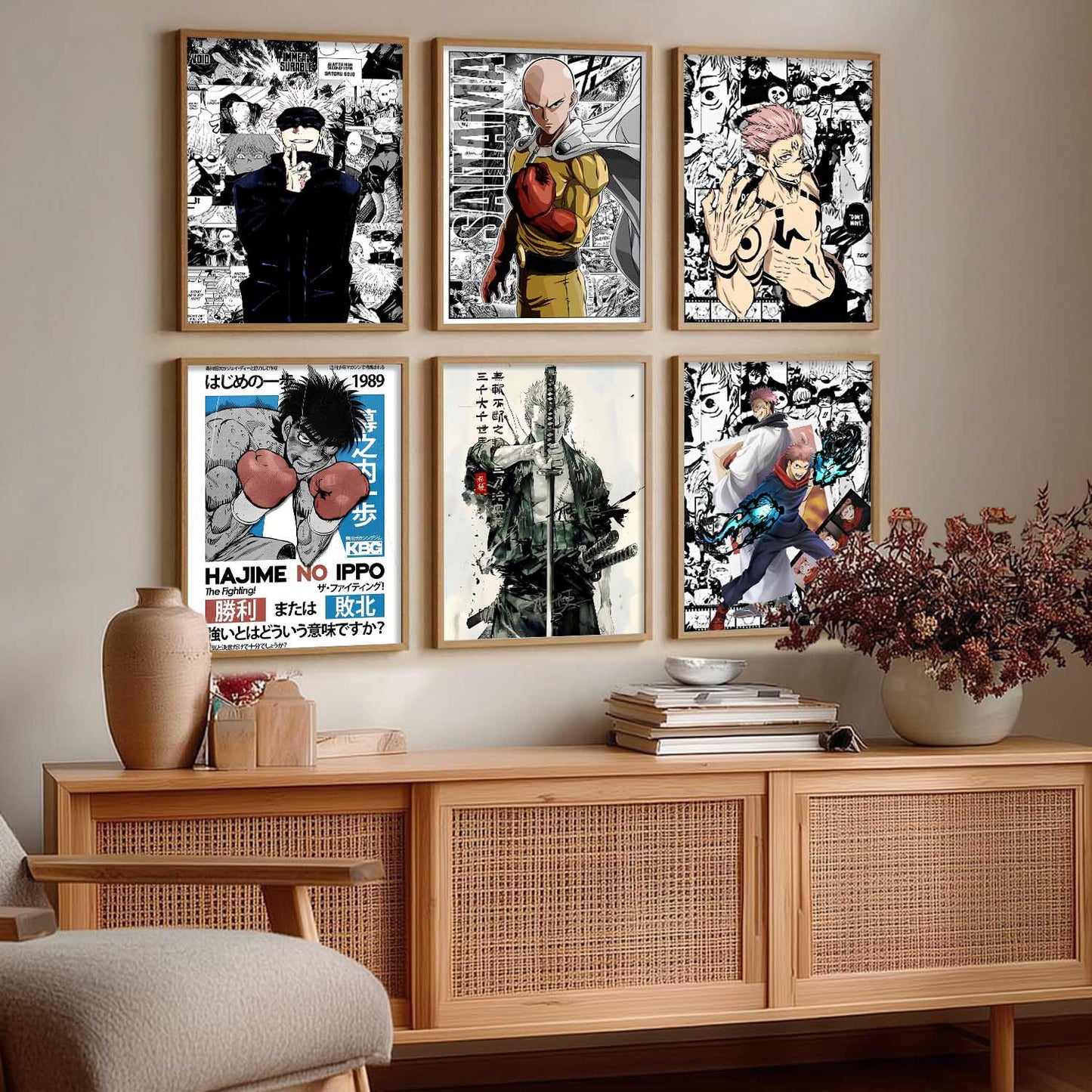 Japanese Anime Characters Big Aesthetic Wall Art Paintings with Frame for Living Room Bedroom
