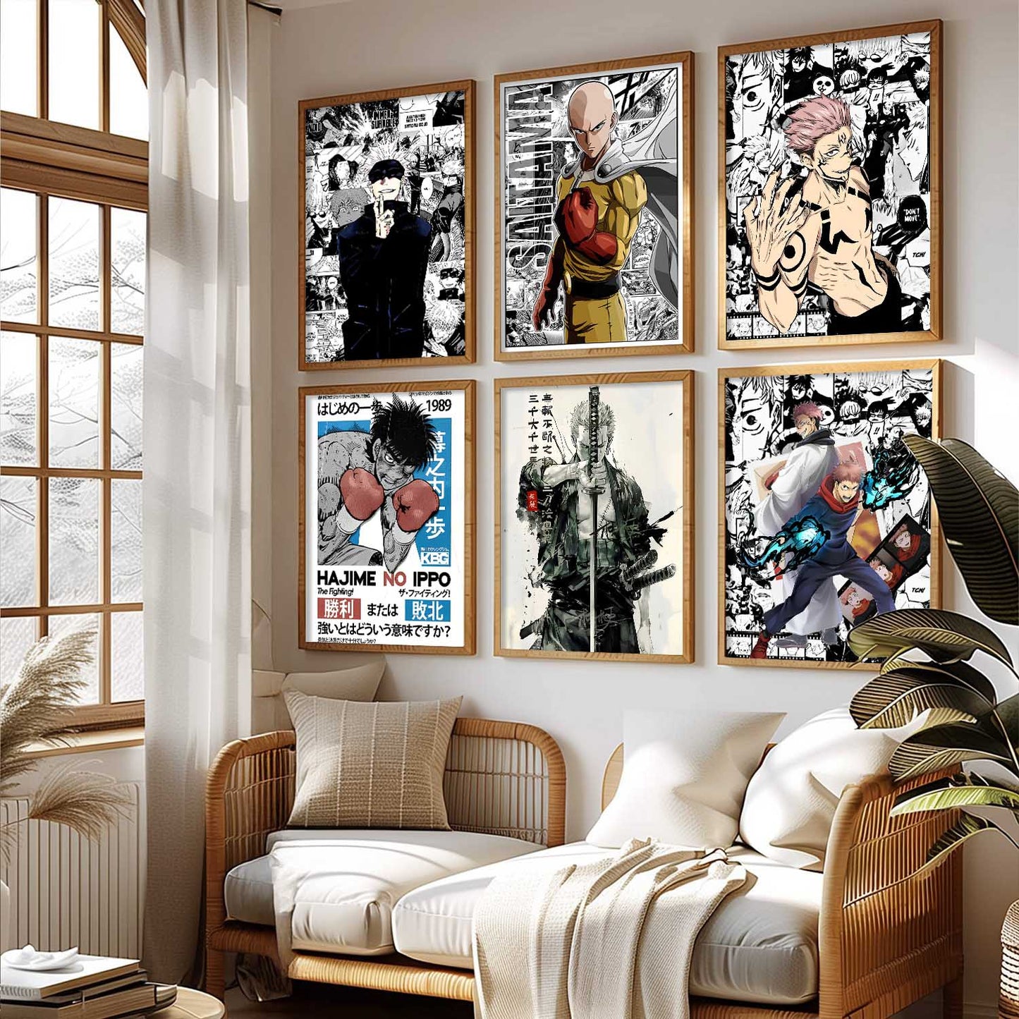 Japanese Anime Characters Big Aesthetic Wall Art Paintings with Frame for Living Room Bedroom