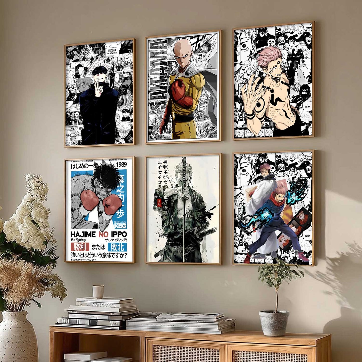 Japanese Anime Characters Big Aesthetic Wall Art Paintings with Frame for Living Room Bedroom