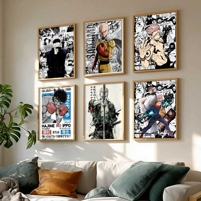 Japanese Anime Characters Big Aesthetic Wall Art Paintings with Frame for Living Room Bedroom