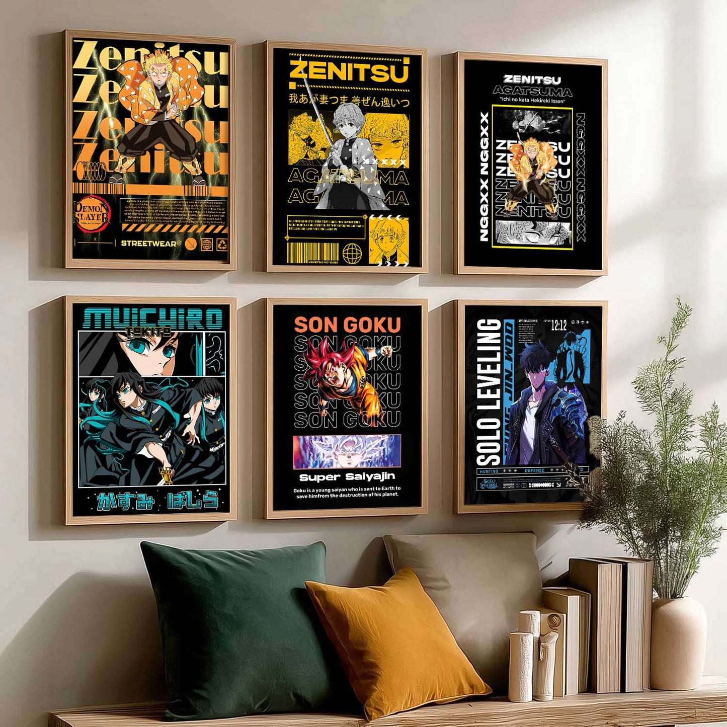 Japanese Anime Characters Big Aesthetic Wall Art Paintings with Frame for Living Room Bedroom