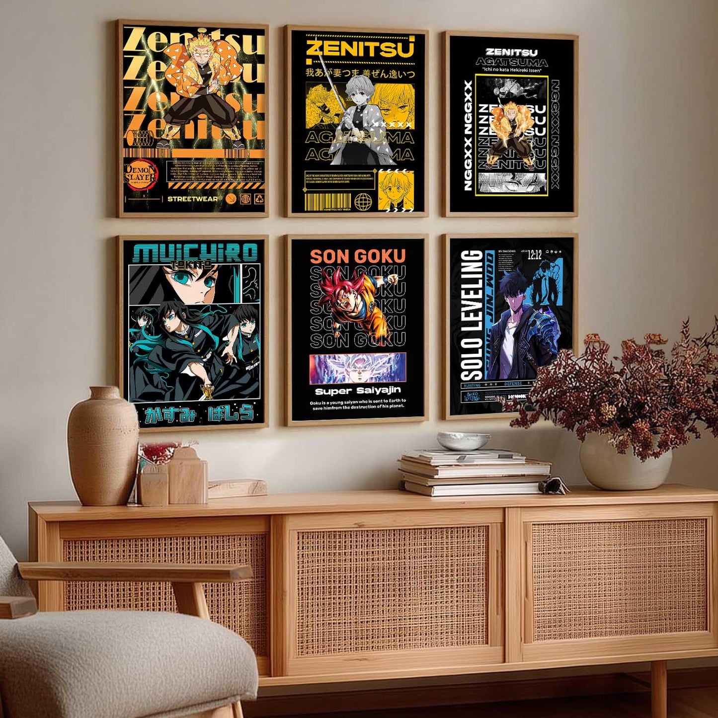 Japanese Anime Characters Big Aesthetic Wall Art Paintings with Frame for Living Room Bedroom