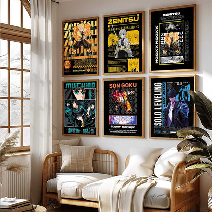 Japanese Anime Characters Big Aesthetic Wall Art Paintings with Frame for Living Room Bedroom