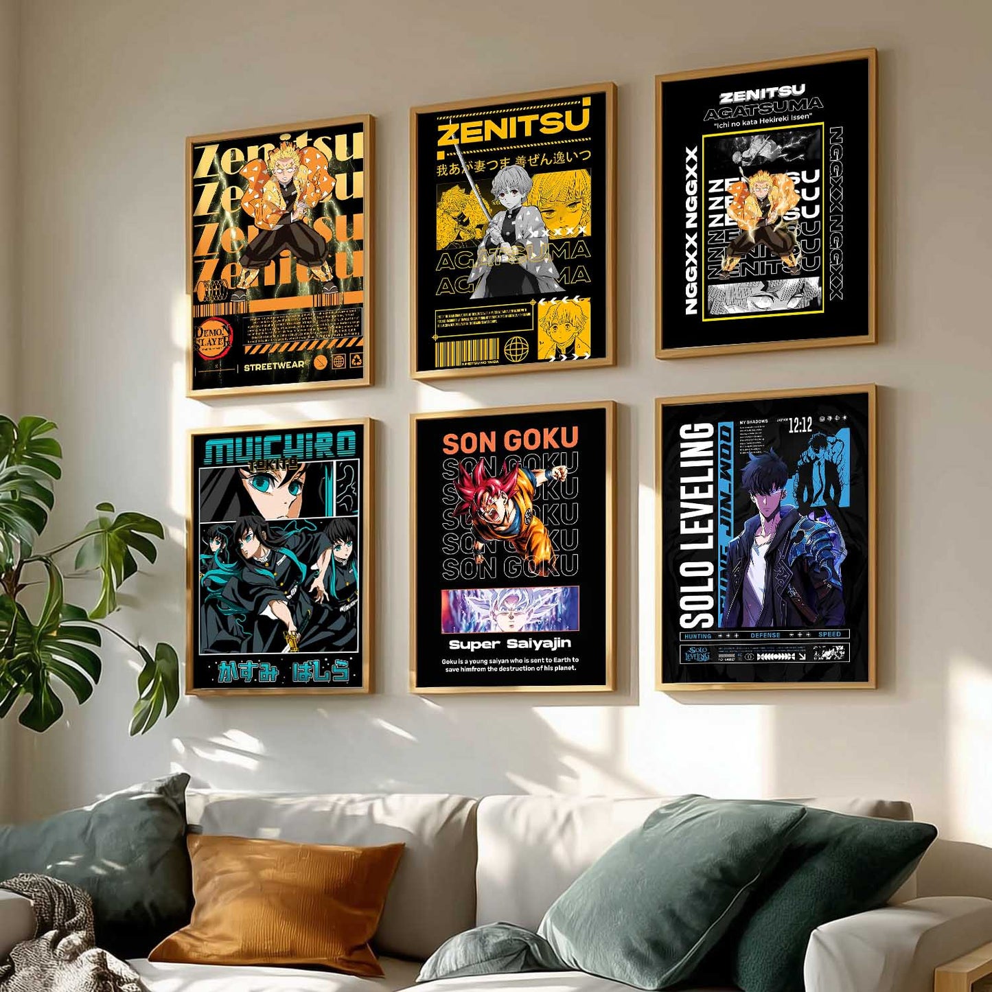 Japanese Anime Characters Big Aesthetic Wall Art Paintings with Frame for Living Room Bedroom