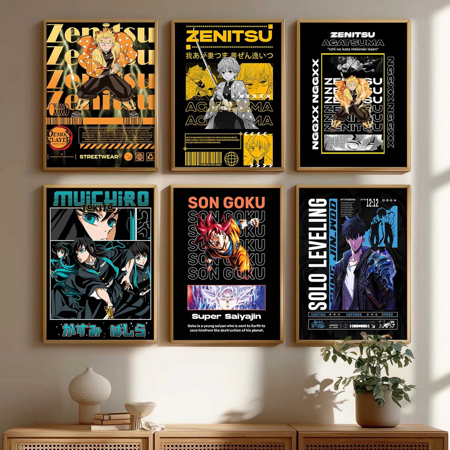 Japanese Anime Characters Big Aesthetic Wall Art Paintings with Frame for Living Room Bedroom