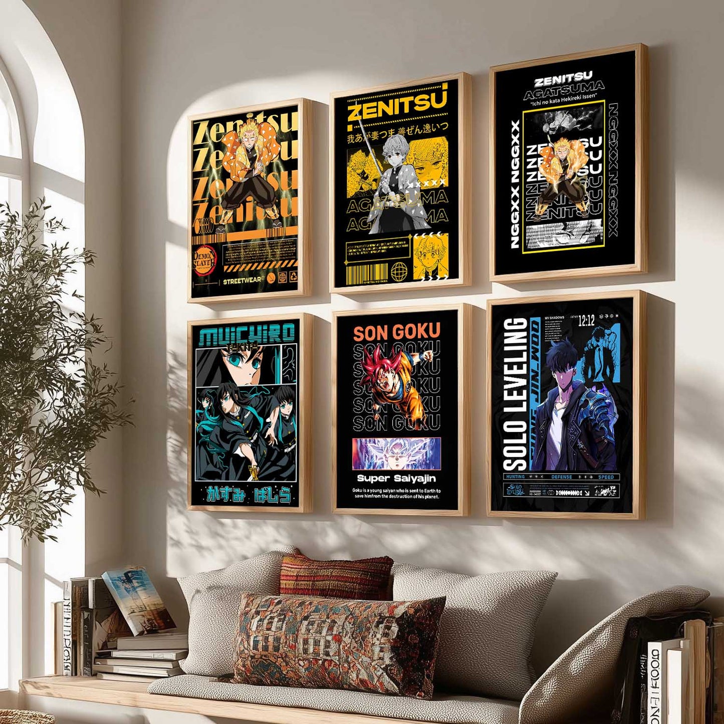 Japanese Anime Characters Big Aesthetic Wall Art Paintings with Frame for Living Room Bedroom