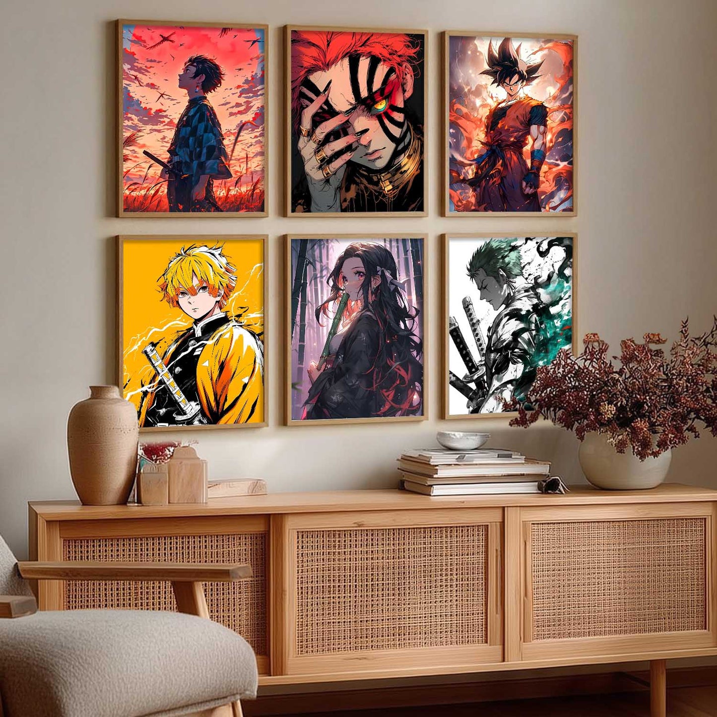 Japanese Anime Characters Big Aesthetic Wall Art Paintings with Frame for Living Room Bedroom