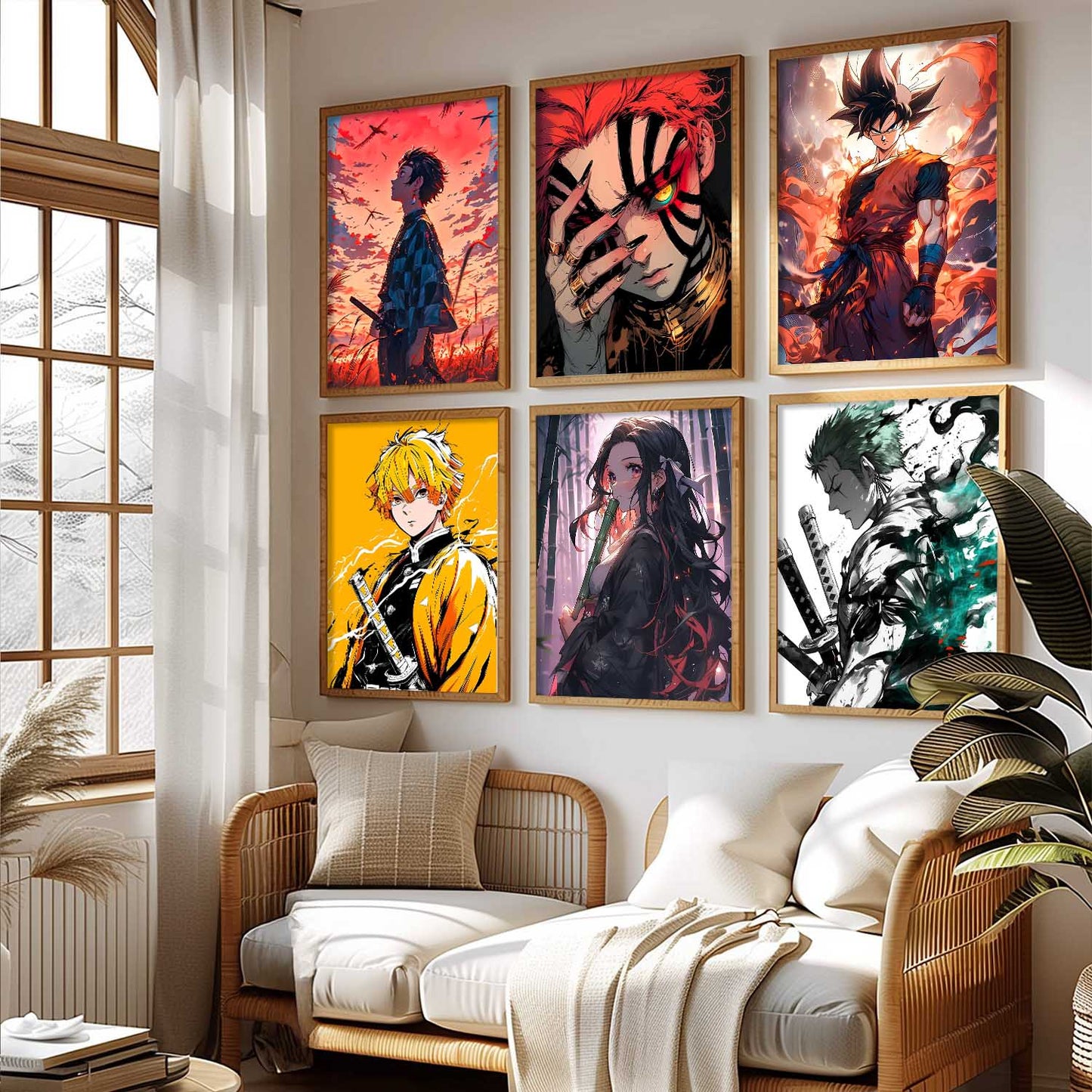 Japanese Anime Characters Big Aesthetic Wall Art Paintings with Frame for Living Room Bedroom