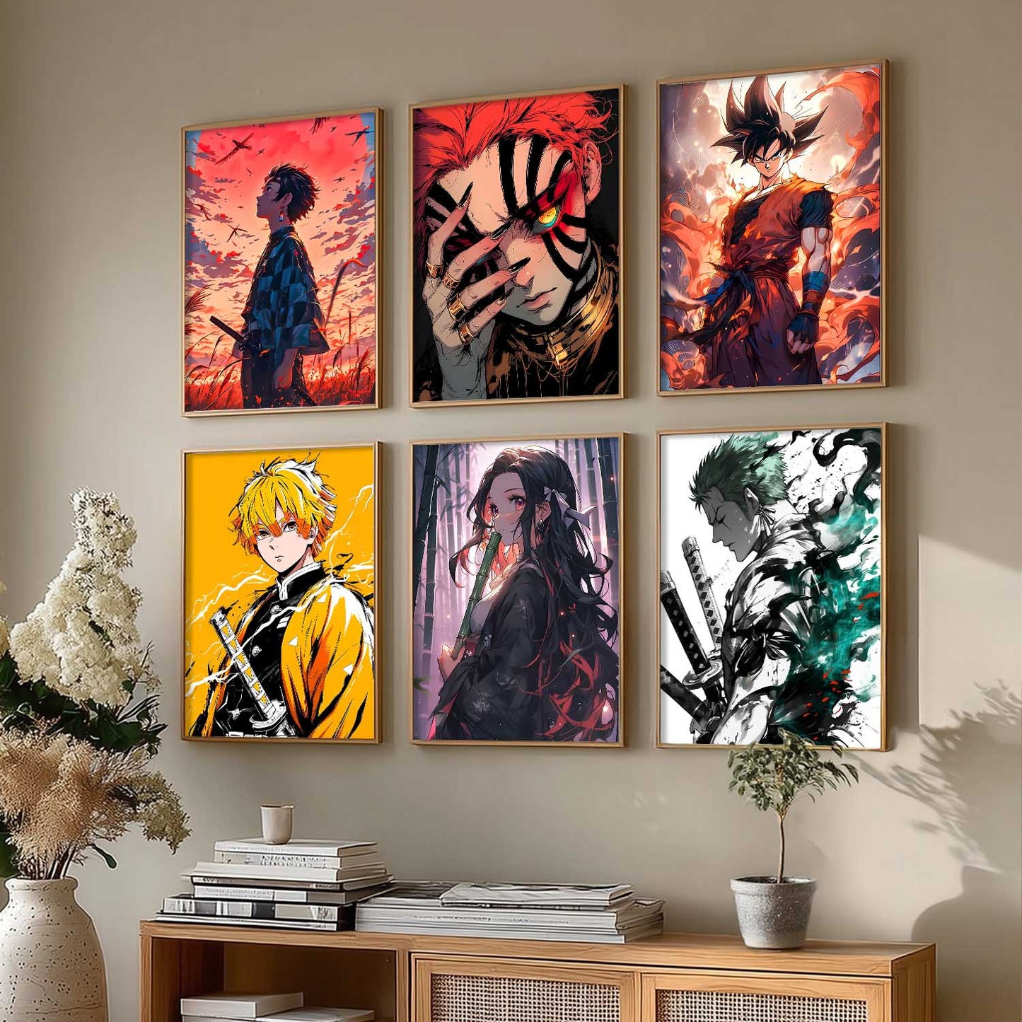 Japanese Anime Characters Big Aesthetic Wall Art Paintings with Frame for Living Room Bedroom