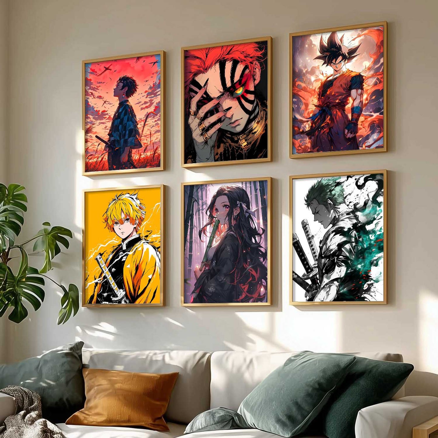 Japanese Anime Characters Big Aesthetic Wall Art Paintings with Frame for Living Room Bedroom