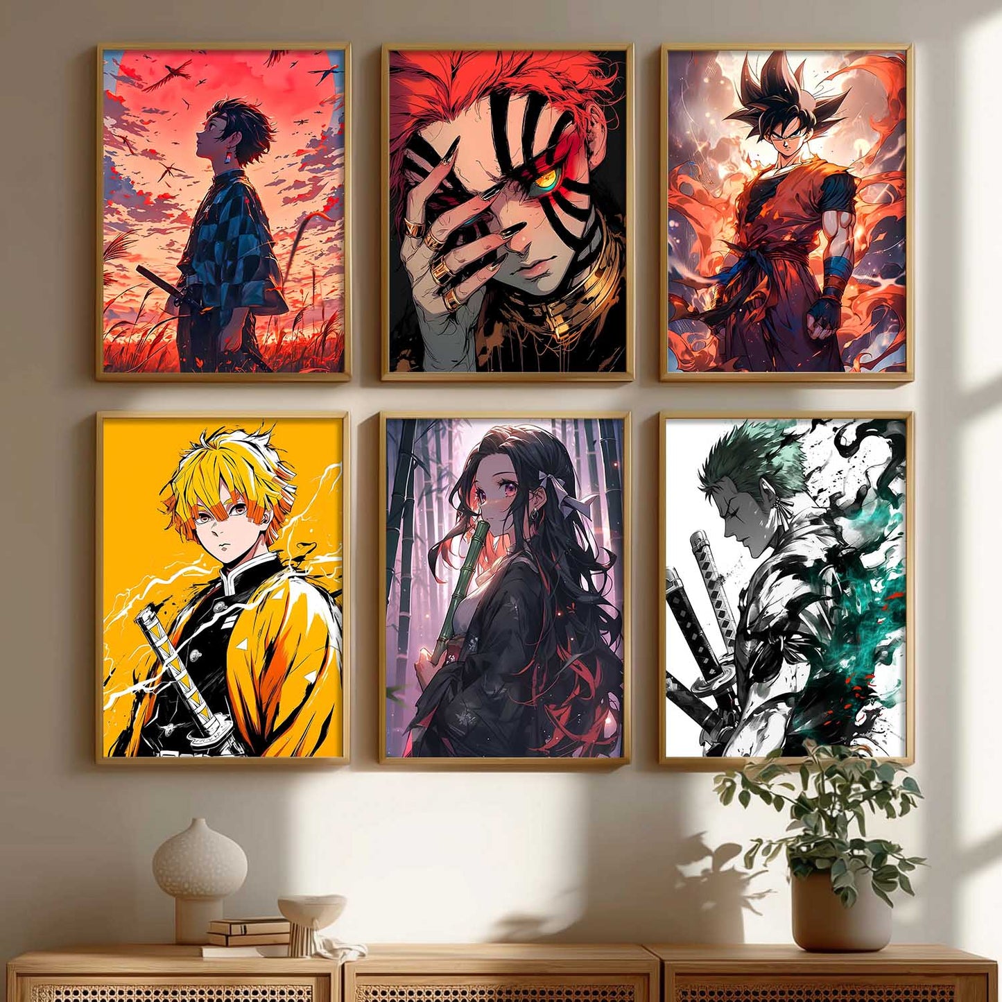 Japanese Anime Characters Big Aesthetic Wall Art Paintings with Frame for Living Room Bedroom