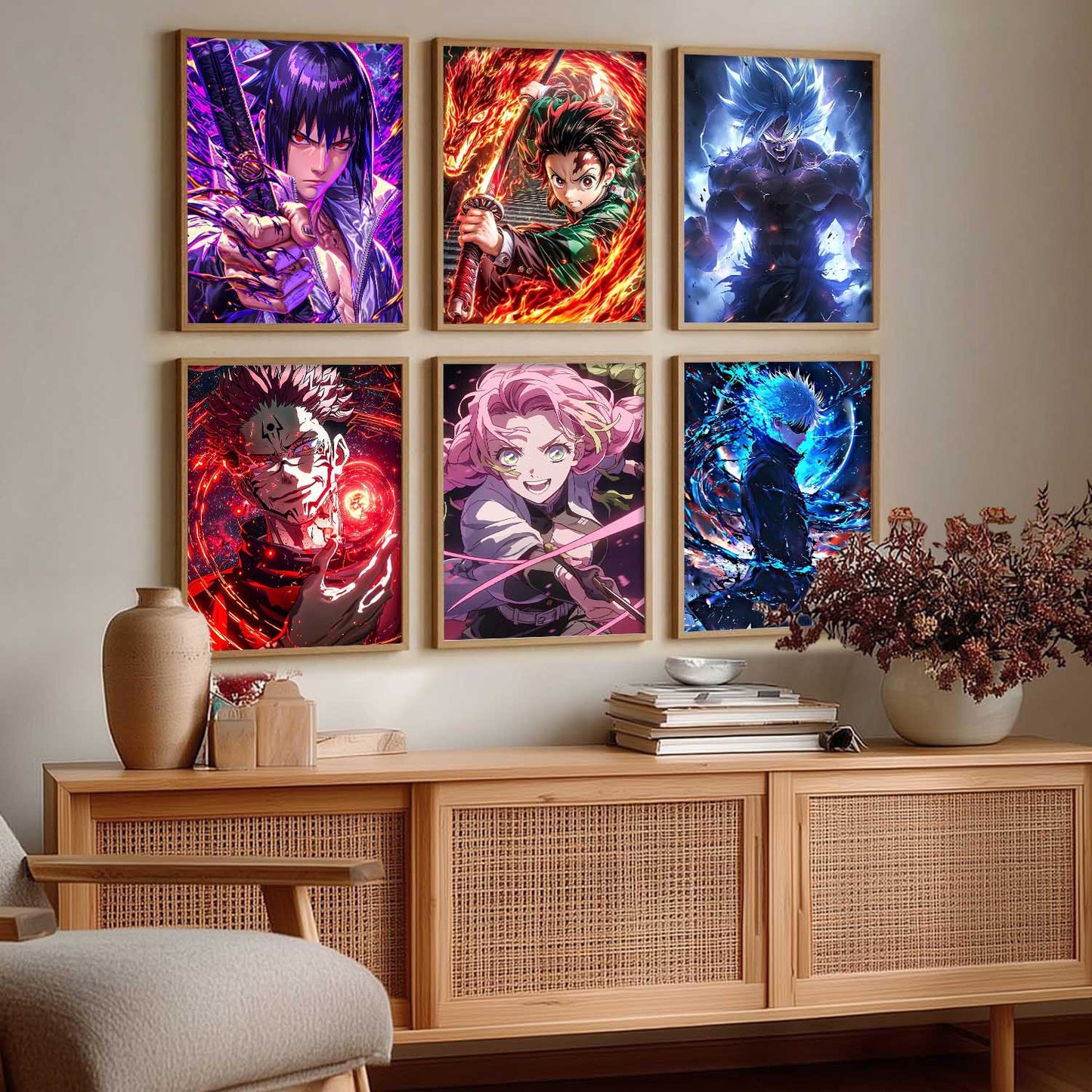 Japanese Anime Characters Big Aesthetic Wall Art Paintings with Frame for Living Room Bedroom