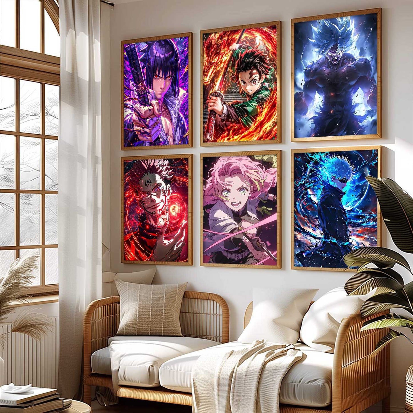 Japanese Anime Characters Big Aesthetic Wall Art Paintings with Frame for Living Room Bedroom