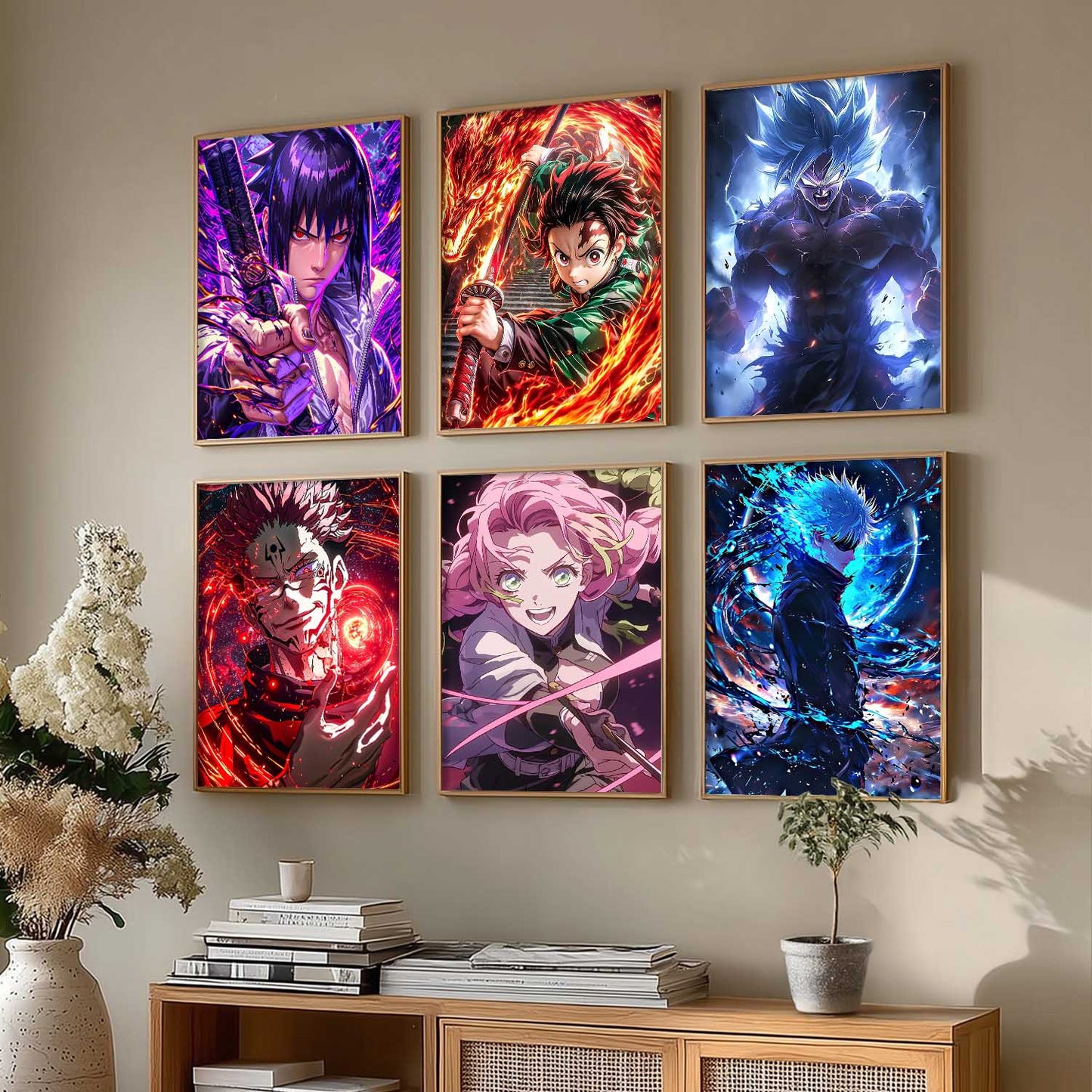 Japanese Anime Characters Big Aesthetic Wall Art Paintings with Frame for Living Room Bedroom