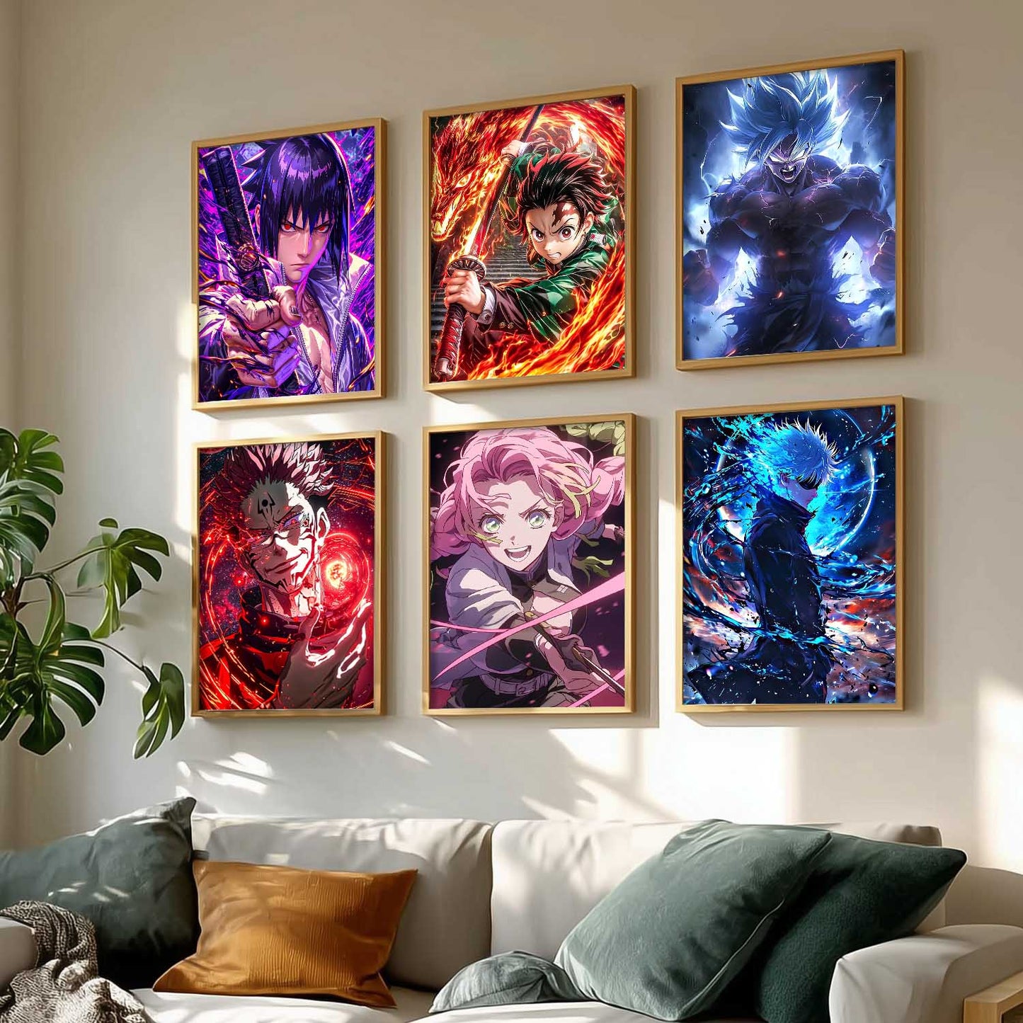 Japanese Anime Characters Big Aesthetic Wall Art Paintings with Frame for Living Room Bedroom