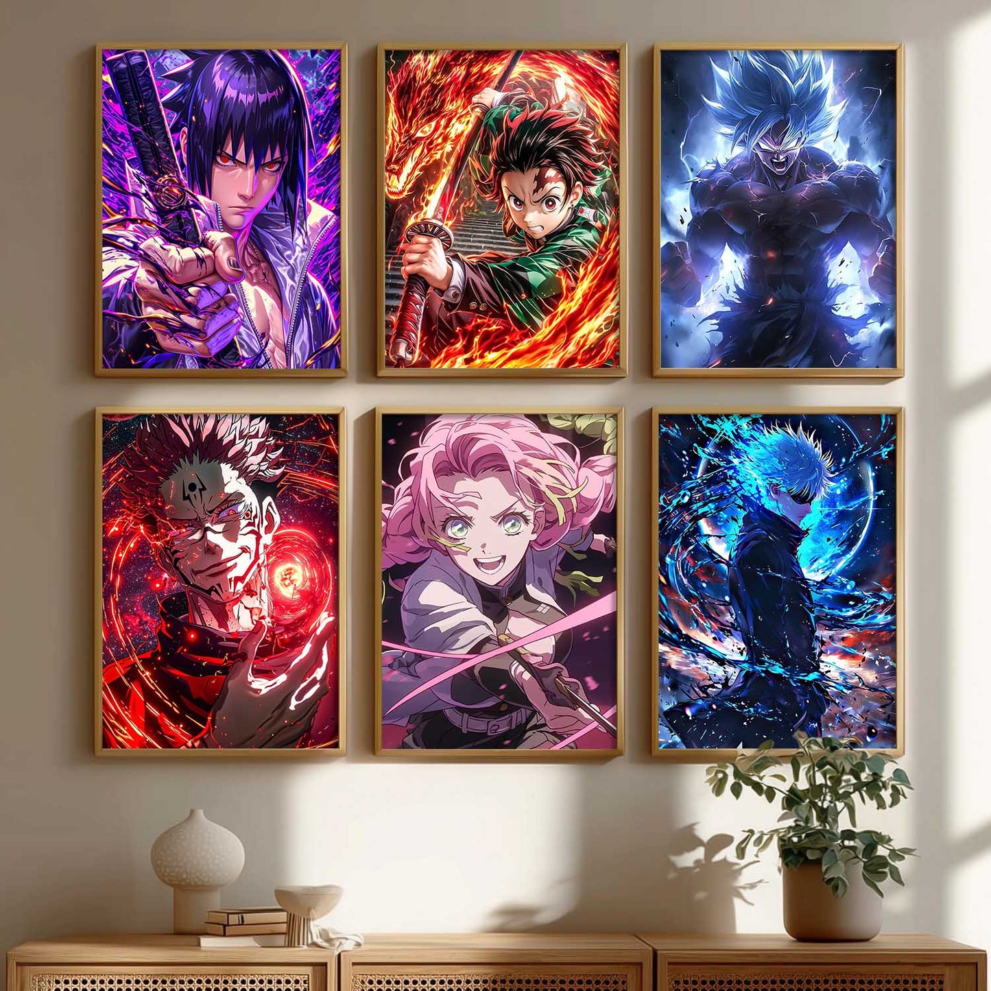 Japanese Anime Characters Big Aesthetic Wall Art Paintings with Frame for Living Room Bedroom