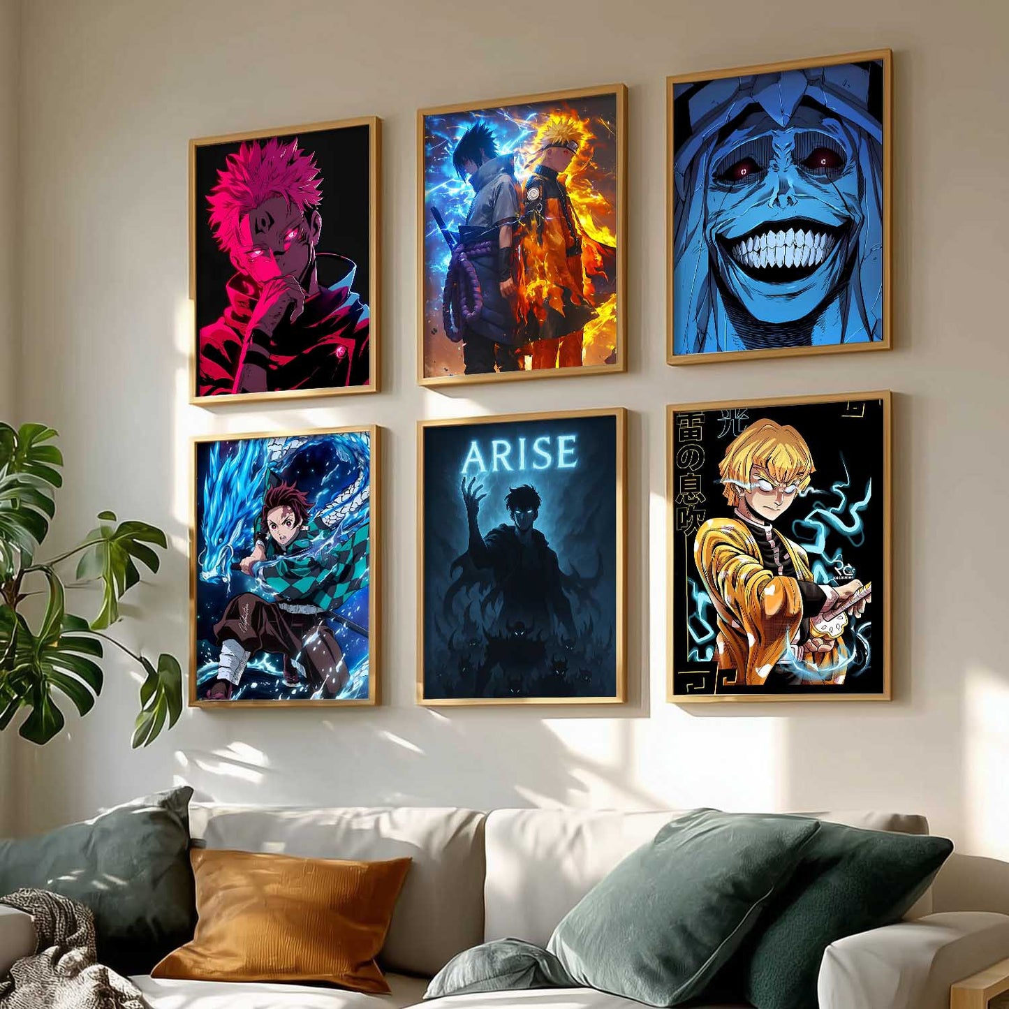 Japanese Anime Characters Big Aesthetic Wall Art Paintings with Frame for Living Room Bedroom