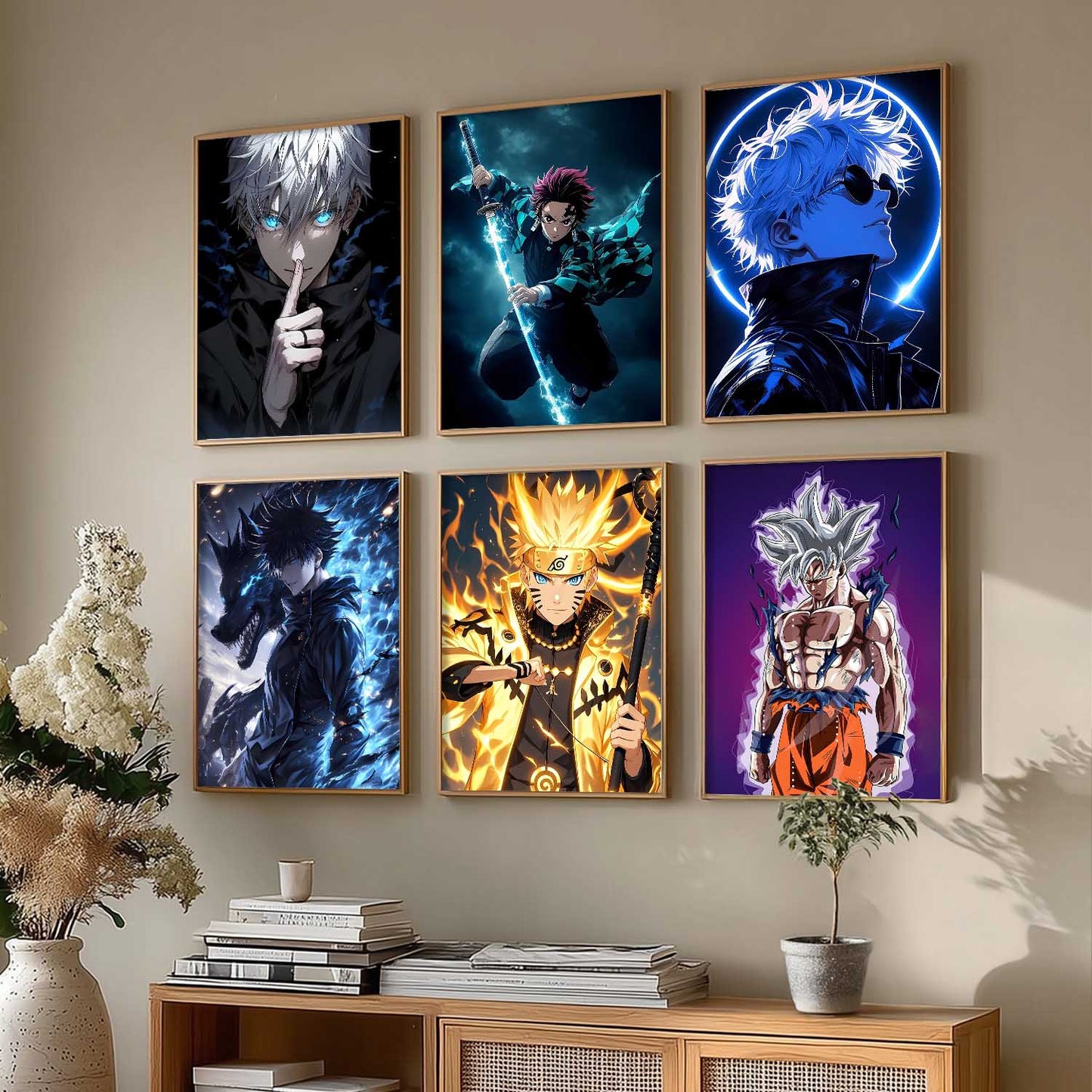 Japanese Anime Characters  Wall Art Paintings with Frame for Living Room Bedroom