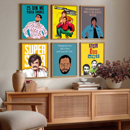 Bollywood Classic Comedy Character Wall Art Paintings with Frame for Living Room Bedroom