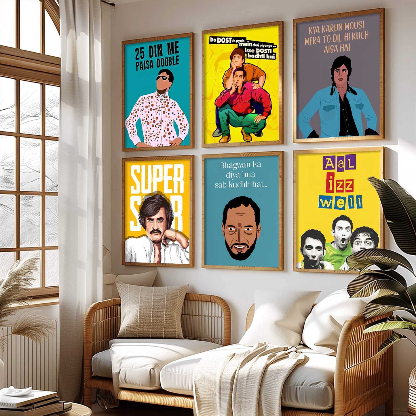 Bollywood Classic Comedy Character Wall Art Paintings with Frame for Living Room Bedroom
