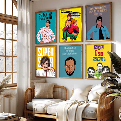 Bollywood Classic Comedy Character Wall Art Paintings with Frame for Living Room Bedroom