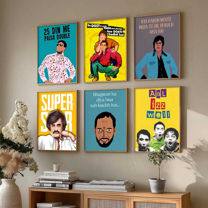 Bollywood Classic Comedy Character Wall Art Paintings with Frame for Living Room Bedroom