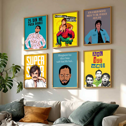 Bollywood Classic Comedy Character Wall Art Paintings with Frame for Living Room Bedroom