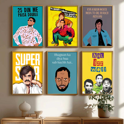 Bollywood Classic Comedy Character Wall Art Paintings with Frame for Living Room Bedroom