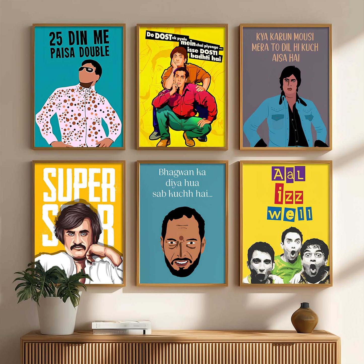Bollywood Classic Comedy Character Wall Art Paintings with Frame for Living Room Bedroom