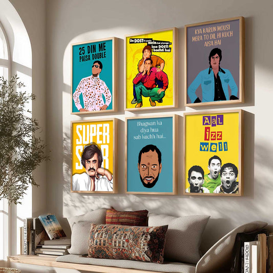 Bollywood Classic Comedy Character Wall Art Paintings with Frame for Living Room Bedroom