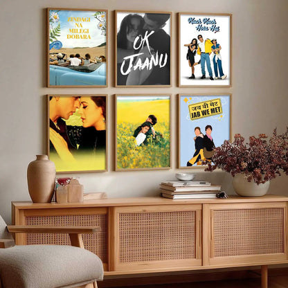 Retro Hindi Film Bollywood Famous Characters Wall Art Paintings with Frame for Living Room Bedroom