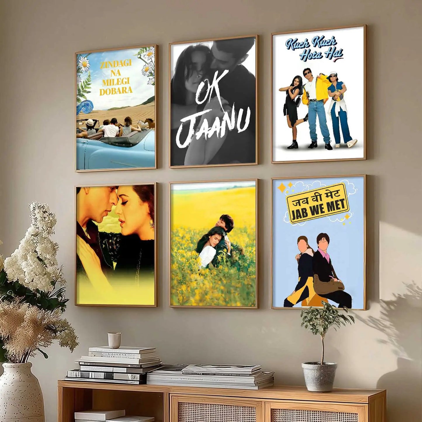 Retro Hindi Film Bollywood Famous Characters Wall Art Paintings with Frame for Living Room Bedroom