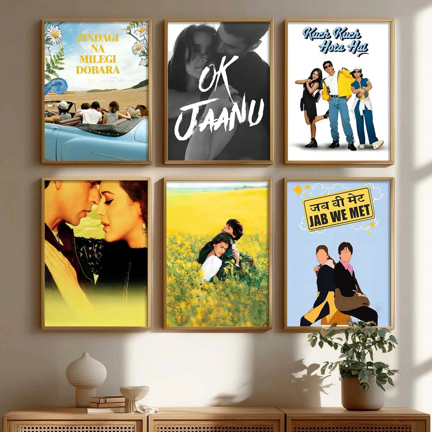 Retro Hindi Film Bollywood Famous Characters Wall Art Paintings with Frame for Living Room Bedroom