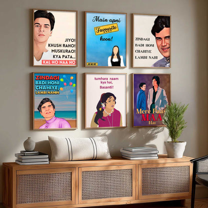 Bollywood Retro Hindi Film Wall Art Paintings with Frame for Living Room Bedroom