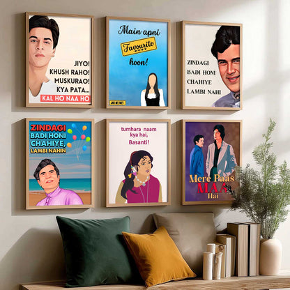 Bollywood Retro Hindi Film Wall Art Paintings with Frame for Living Room Bedroom
